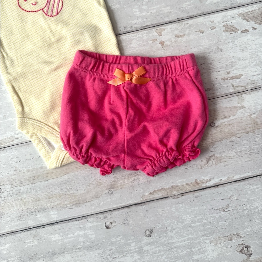 Baby Girl Newborn Summee Outfit Pink Shorts Cotton Onesie Bumblebee Size NB - Picture 2 of 4